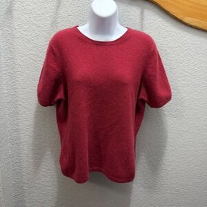 TALORA Women's Red Crew Neck Short Sleeve 100% Cashmere Sweater Size L